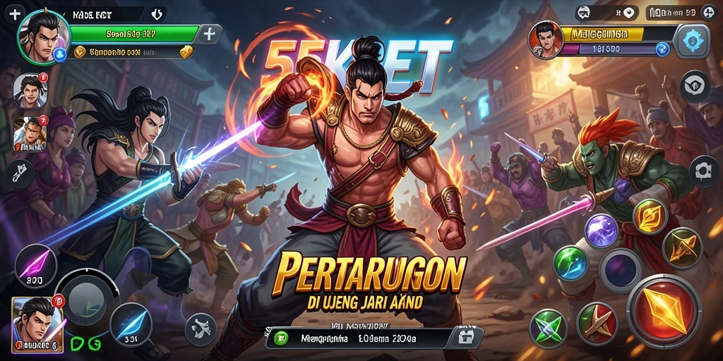 Screenshot gameplay 55KBET menampilkan pertarungan seru antara dua karakter.