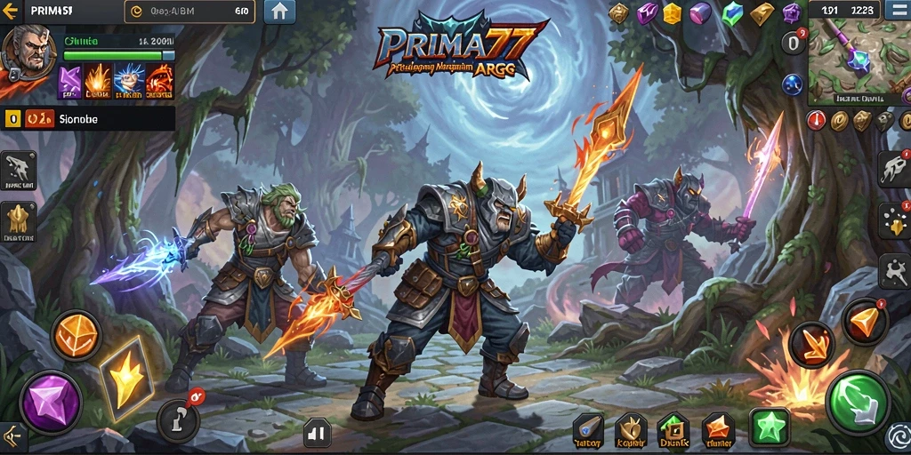 Tampilan dinamis dari gameplay <strong>PRIMA77</strong> saat karakter bertarung.