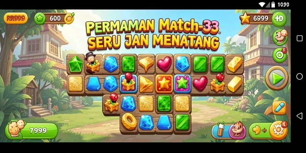 Screenshot gameplay RR999 menampilkan tantangan Match-3 yang seru.