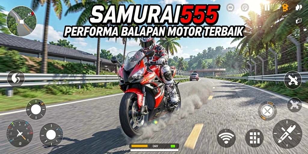 Screenshot menampilkan balapan motor yang intens dan penuh aksi.