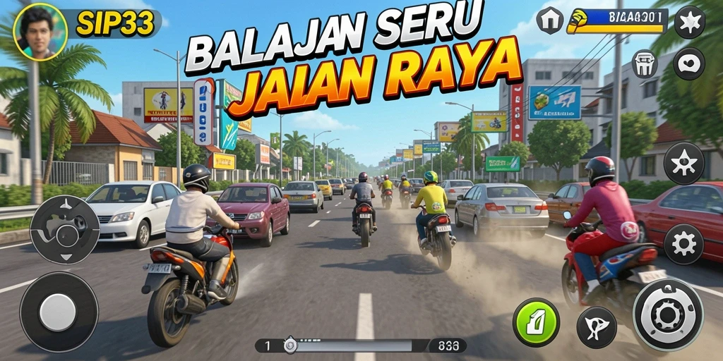 Tangkapan layar utama menunjukkan aksi balapan mendebarkan di SIP33.